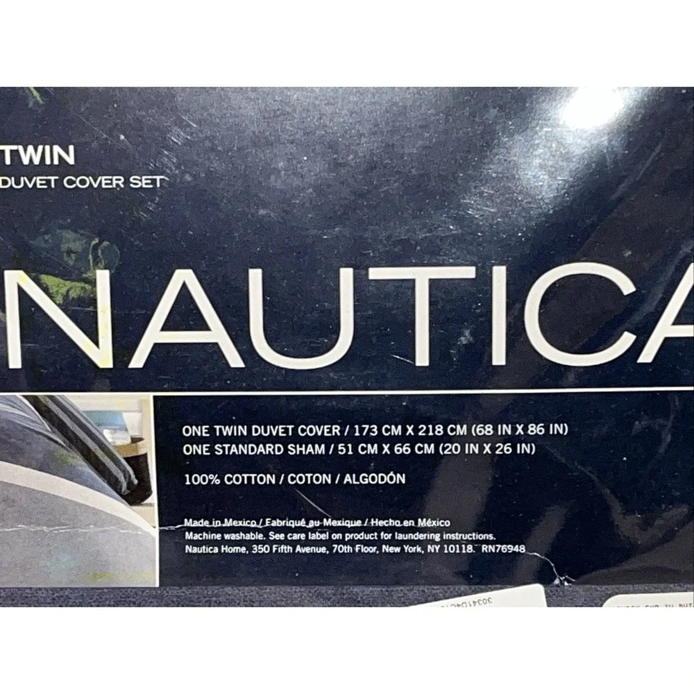 NAUTICA Home Twin Duvet‎ Cover Set RENDON Blue Stripe Pattern 100% Cotton NWT